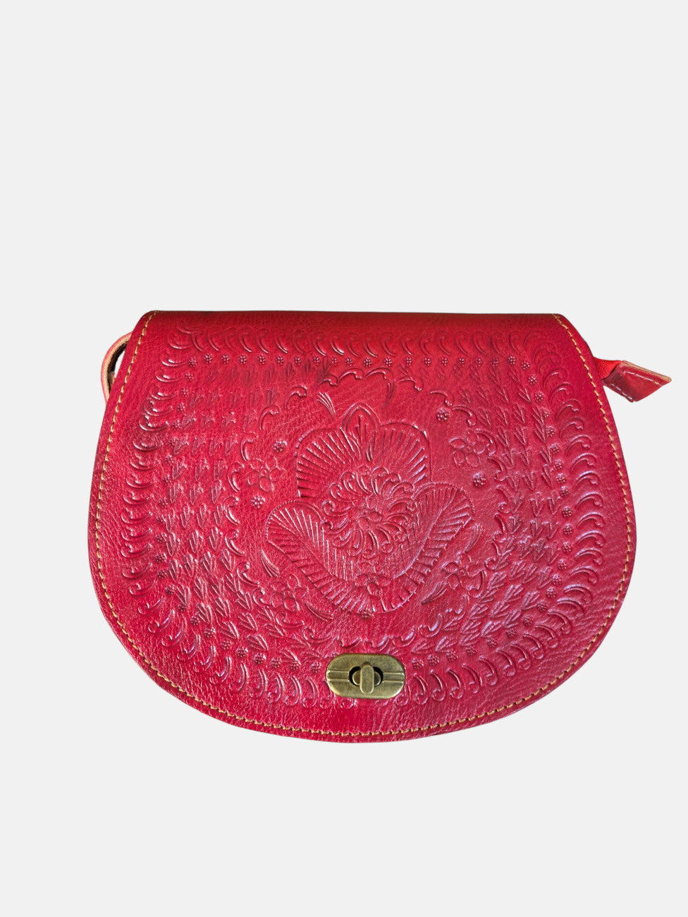 Second - Temara Embossed Saddle Bag in Red