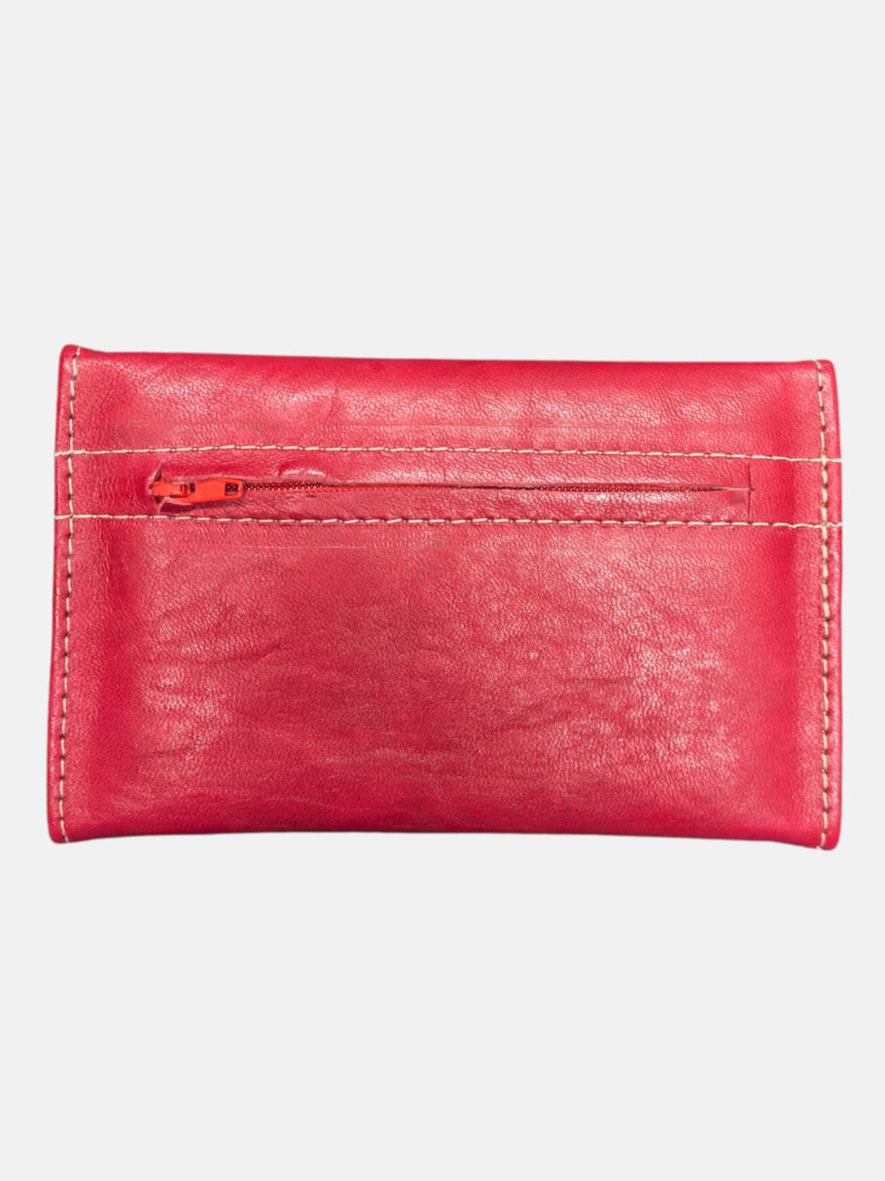 Small Leather Tri-Fold Purse Red