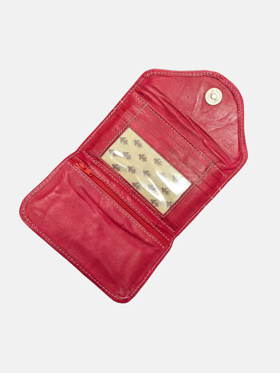 Small Leather Tri-Fold Purse Red