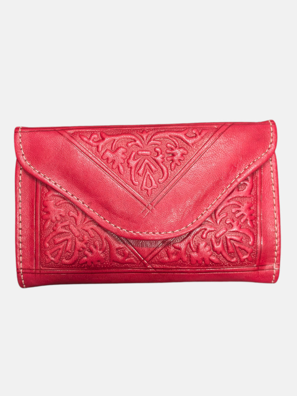 Small Leather Tri-Fold Purse Red