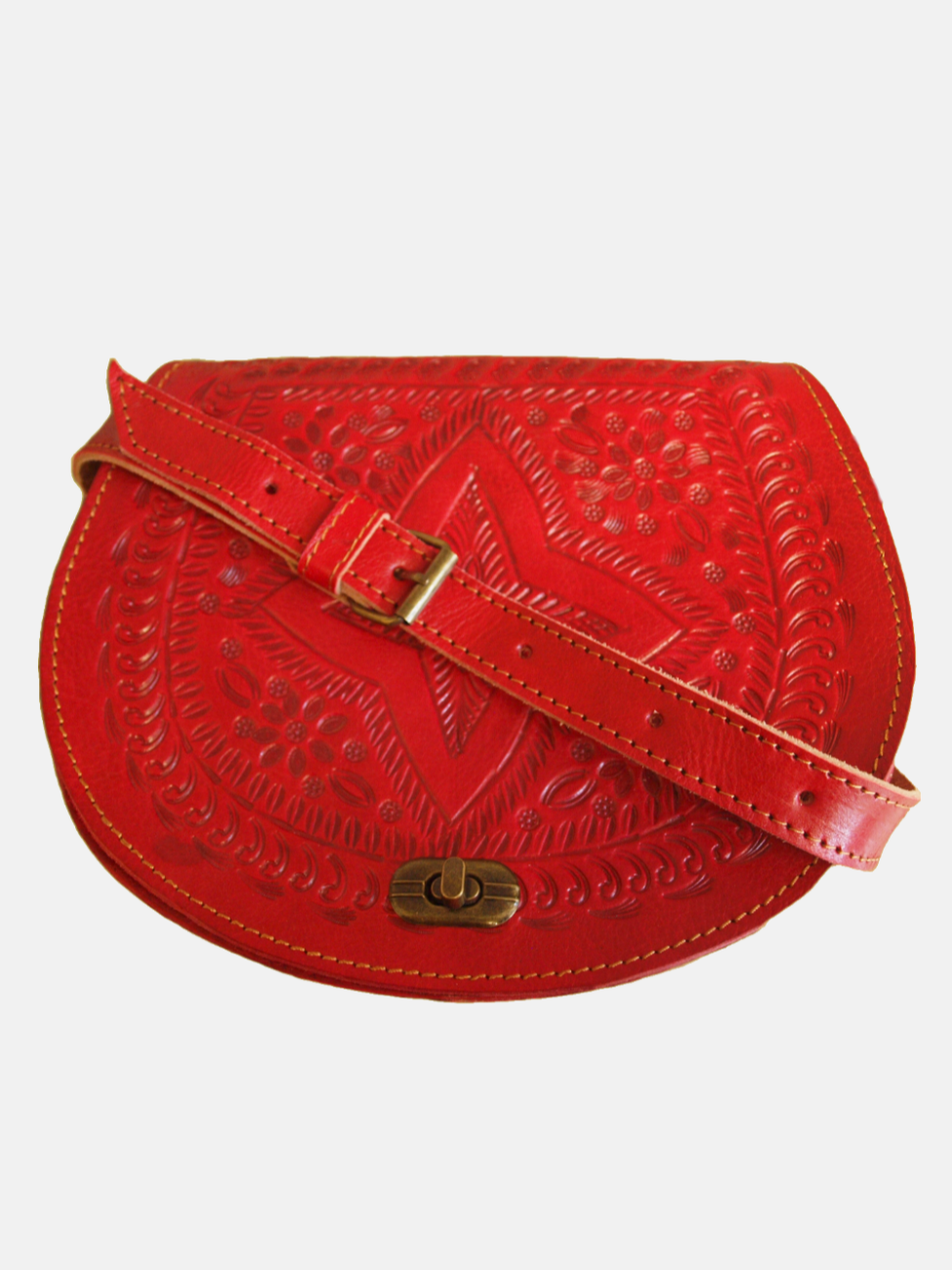 The Temara Embossed Saddle Bag in Red