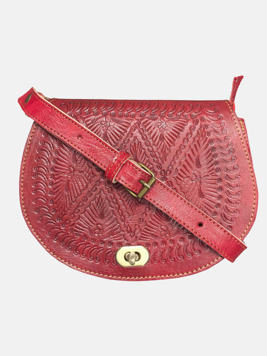 The Temara Embossed Saddle Bag in Red