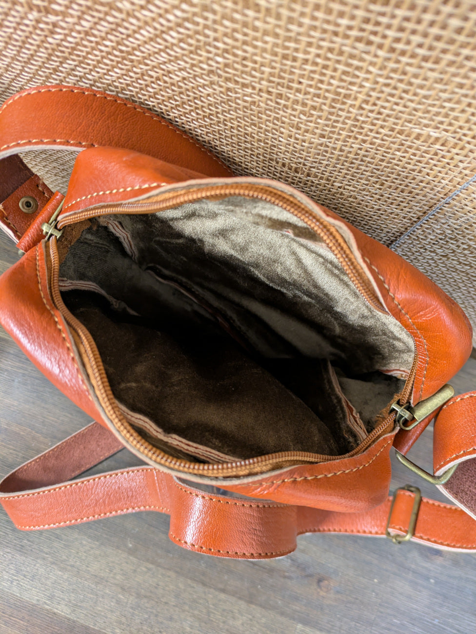 Sample - Small Messenger Bag in Light Brown with Front Pocket