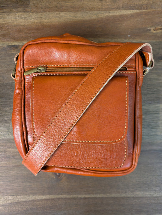 Sample - Small Messenger Bag in Light Brown with Front Pocket