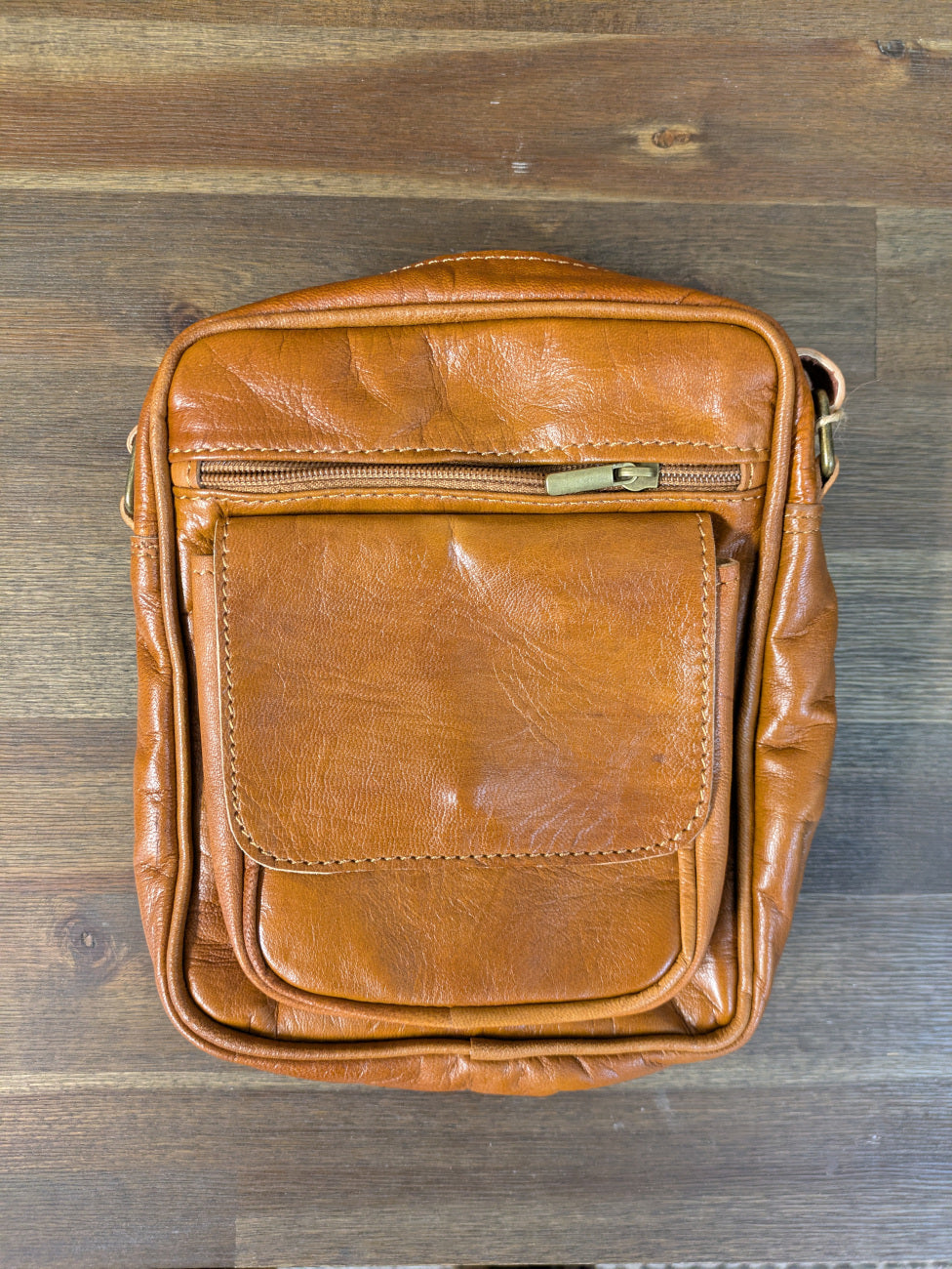 Sample - Small Messenger Bag in Tan with Front Pocket