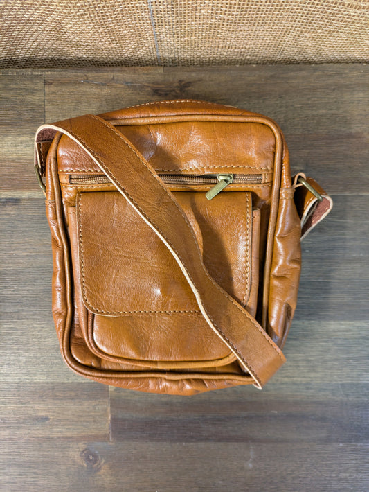 Sample - Small Messenger Bag in Tan with Front Pocket