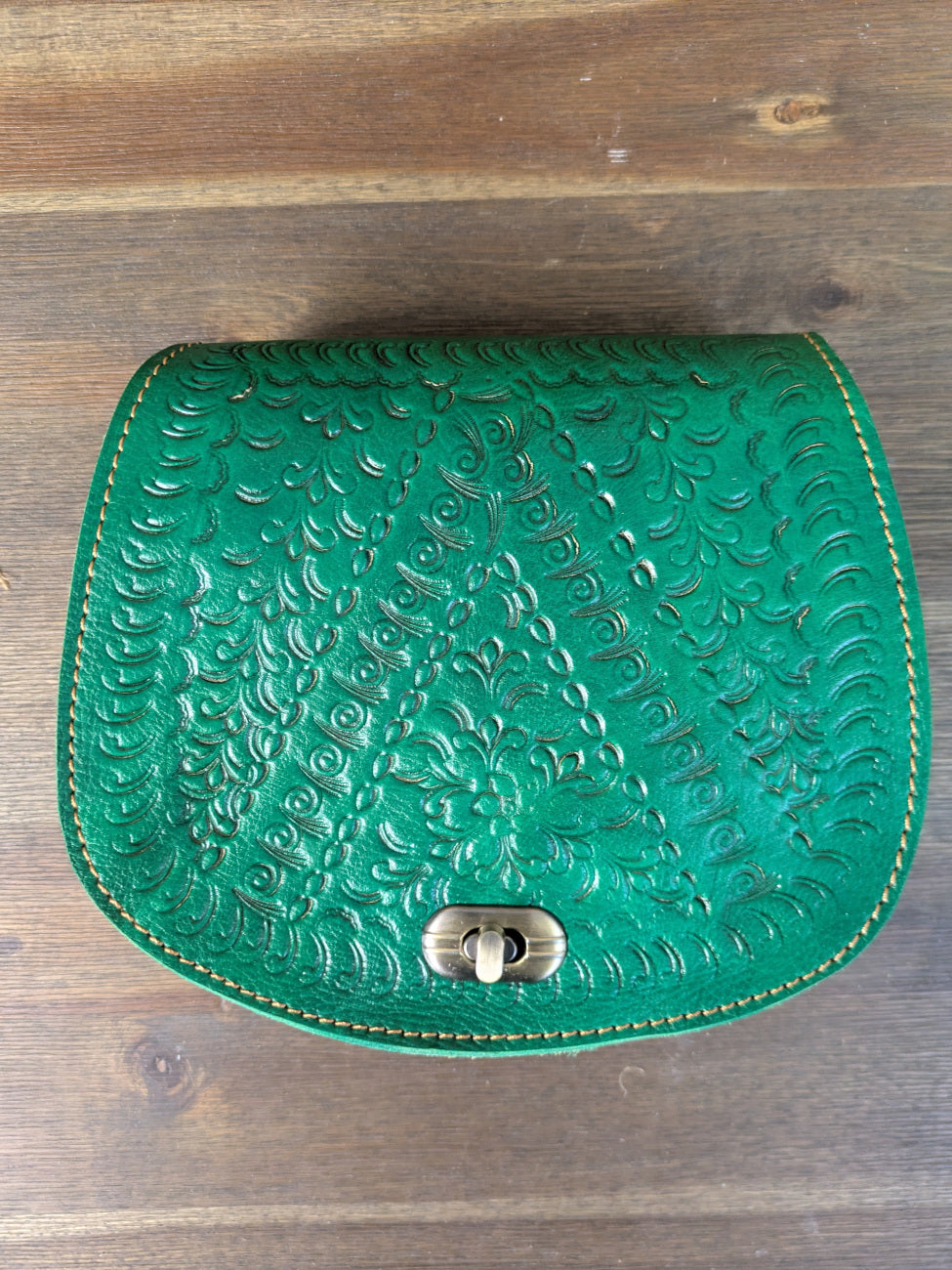 Sample - Small Embossed Saddle Bag in Green