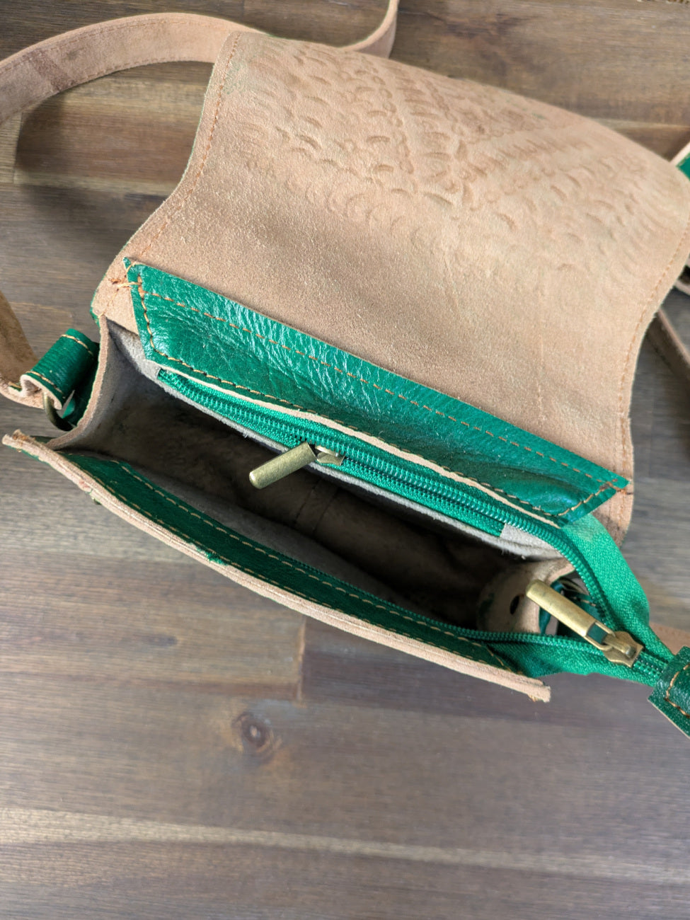 Sample - Small Embossed Saddle Bag in Green