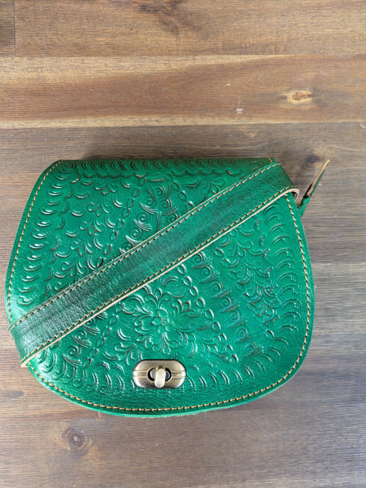 Sample - Small Embossed Saddle Bag in Green