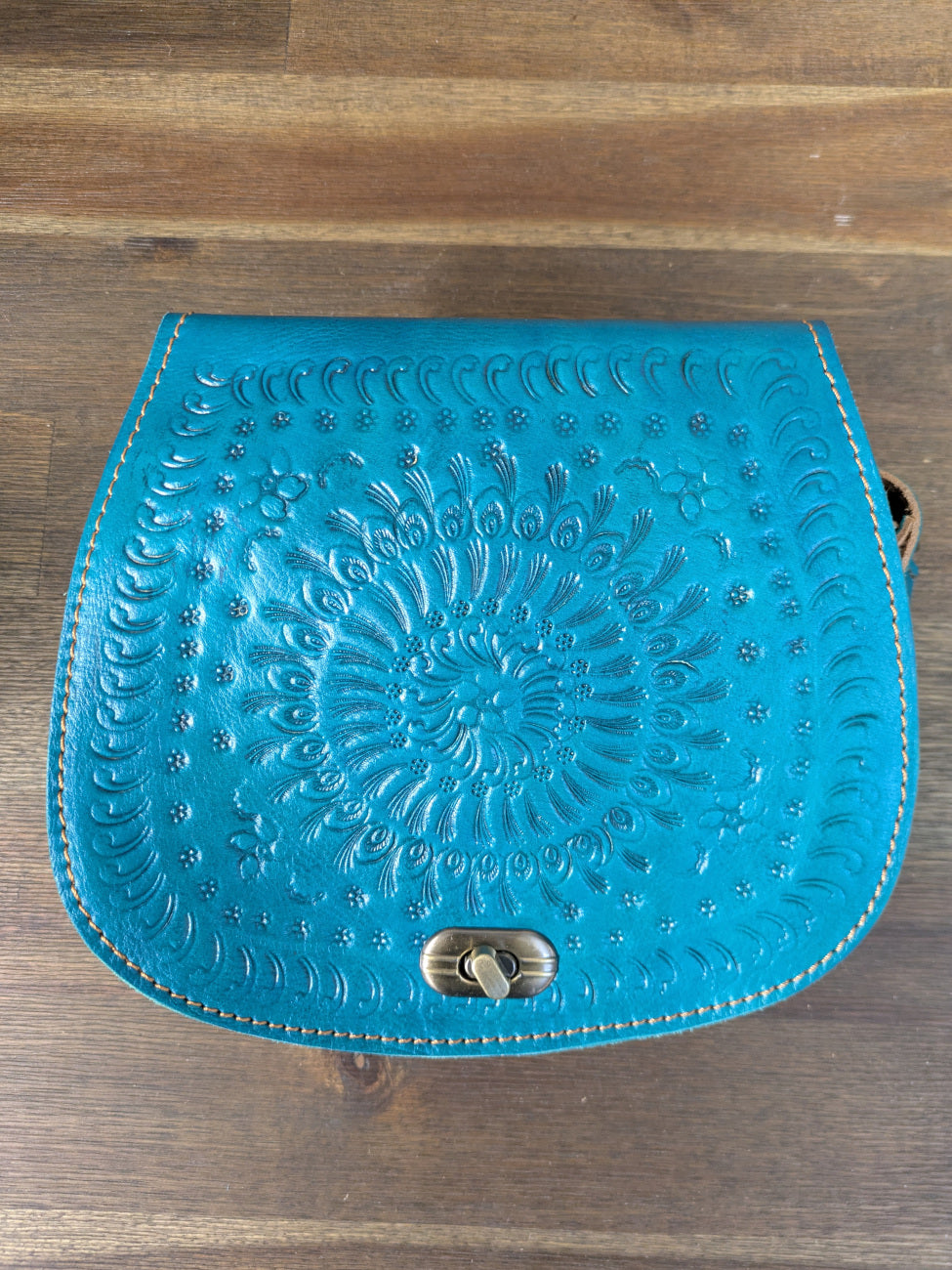 Sample - Small Embossed Saddle Bag in Light Blue