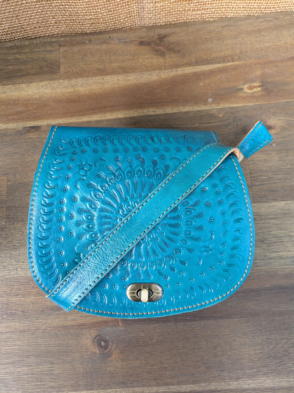 Sample - Small Embossed Saddle Bag in Light Blue