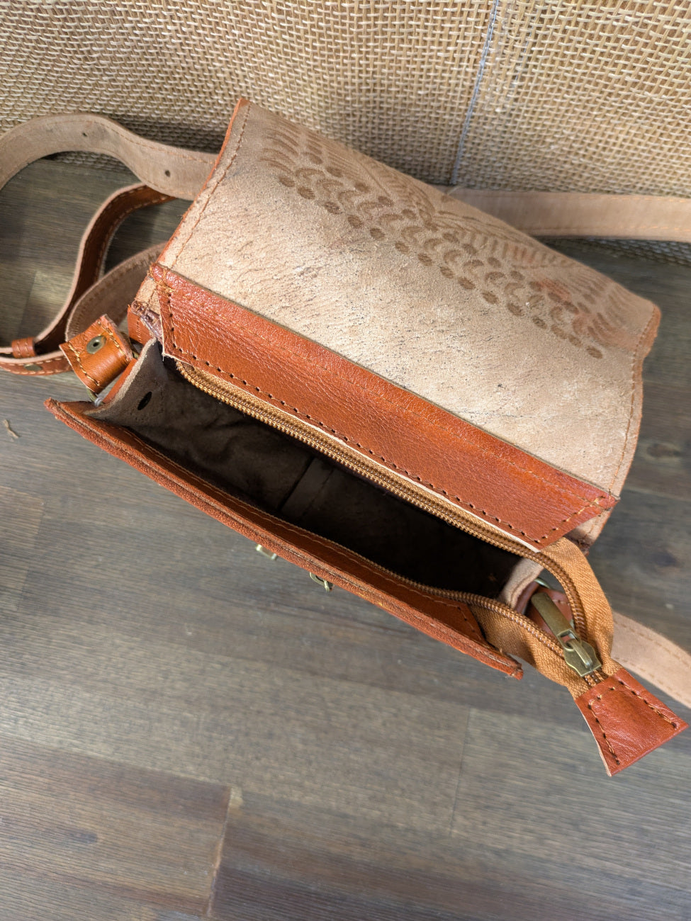 Sample - Small Embossed Saddle Bag in Light Brown