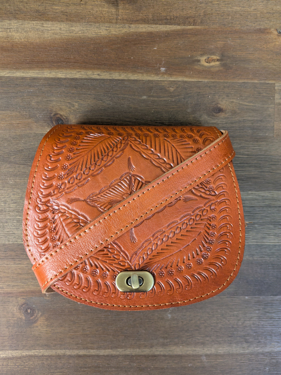 Sample - Small Embossed Saddle Bag in Light Brown