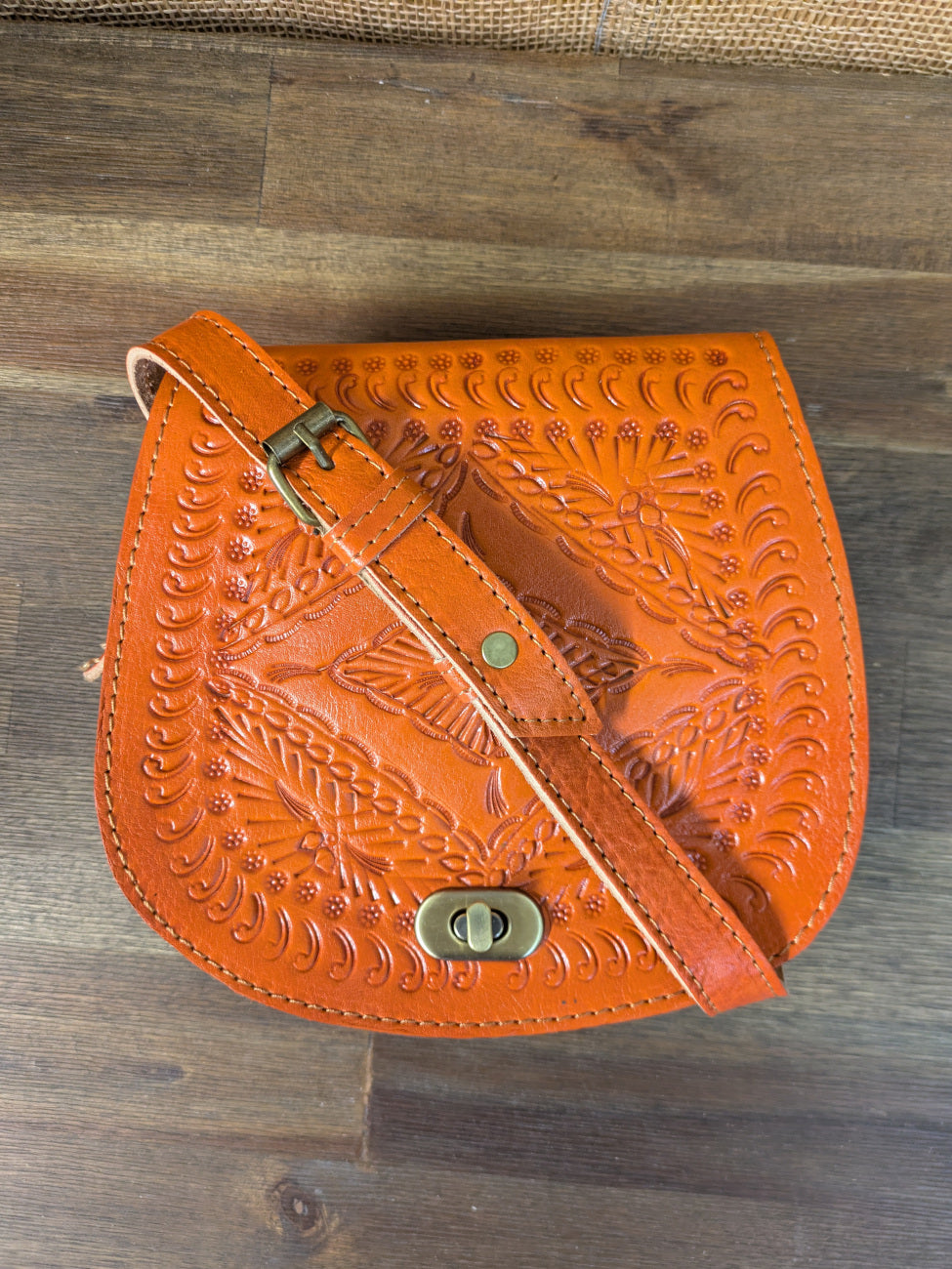 Sample - Small Embossed Saddle Bag in Orange