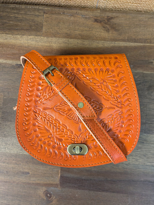 Sample - Small Embossed Saddle Bag in Orange