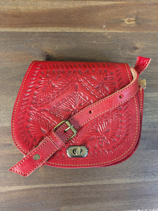 Sample - Small Embossed Saddle Bag in Red