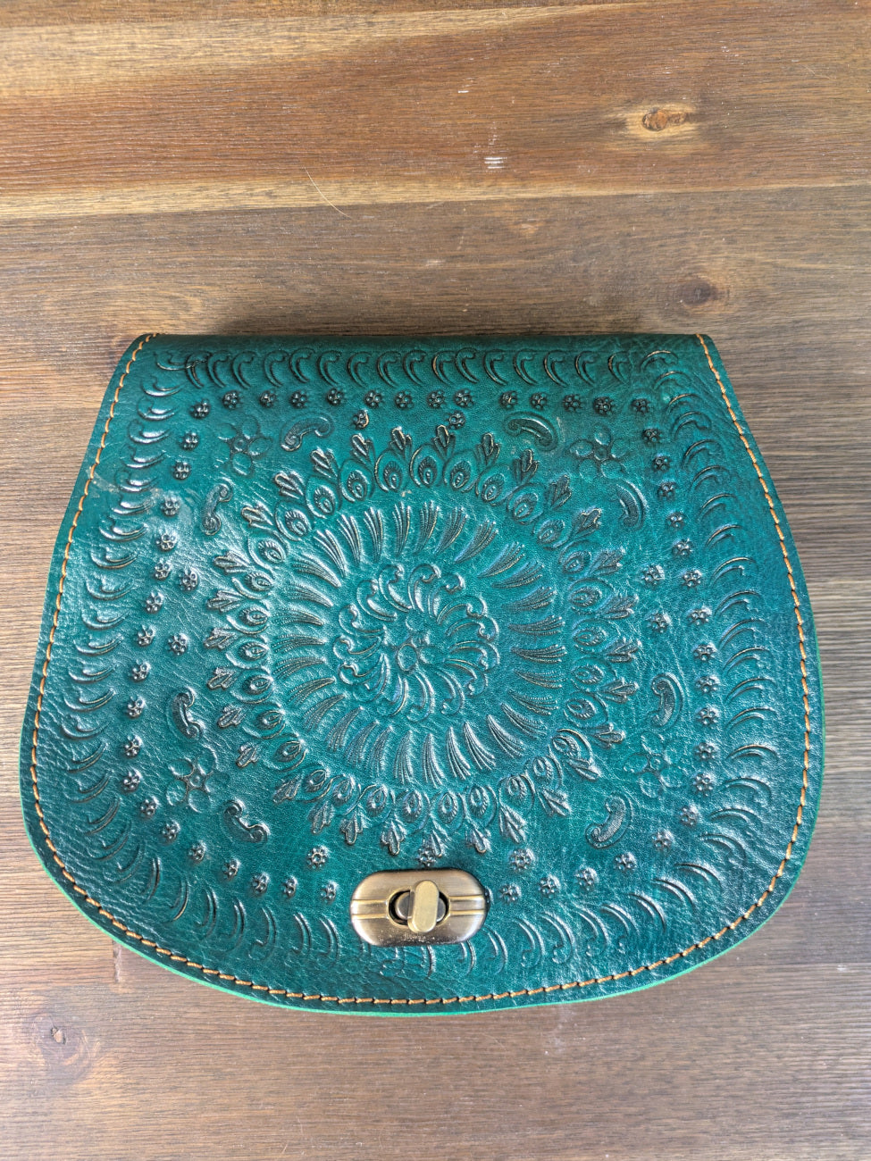 Sample - Small Embossed Saddle Bag in Teal