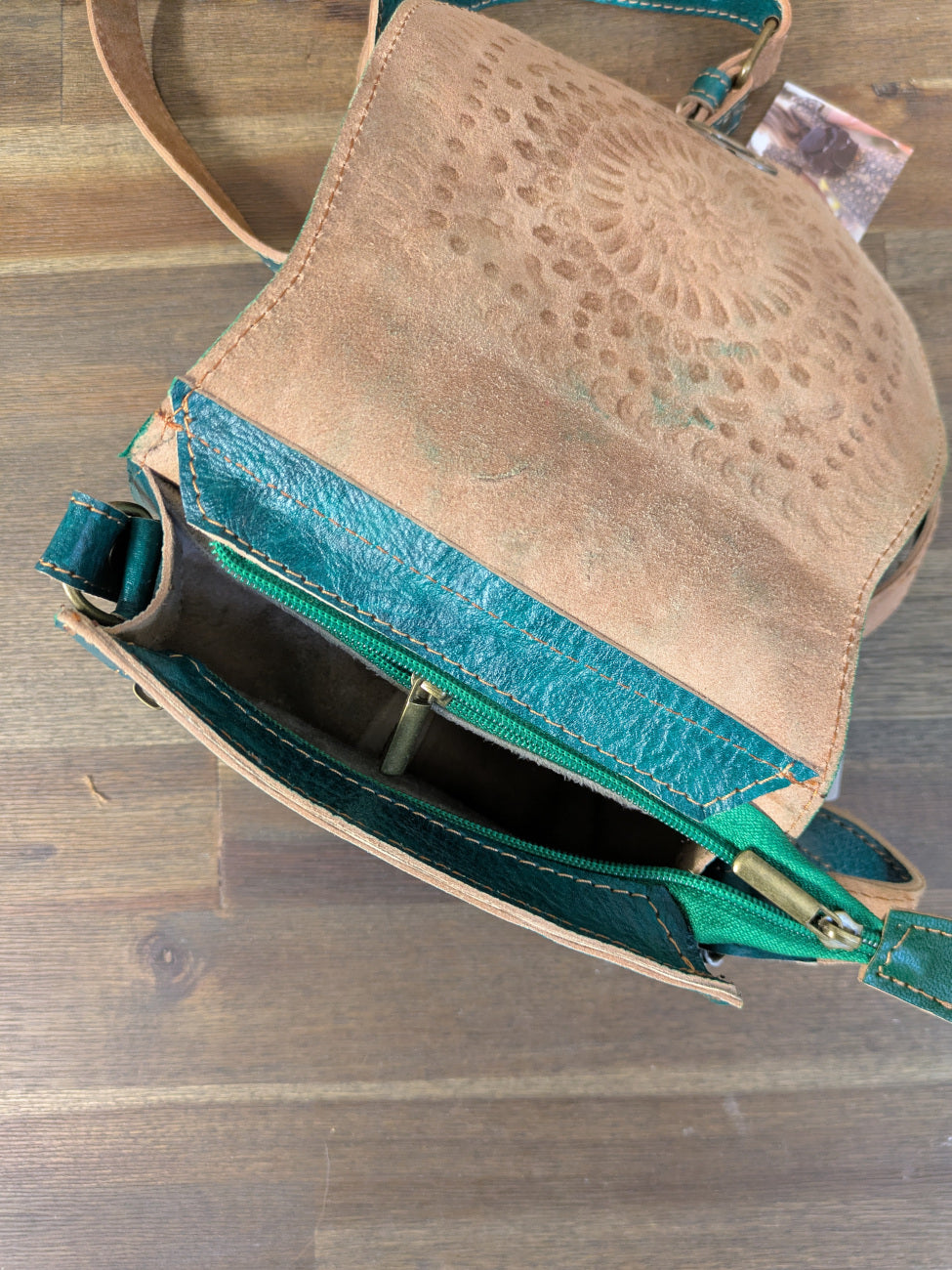 Sample - Small Embossed Saddle Bag in Teal