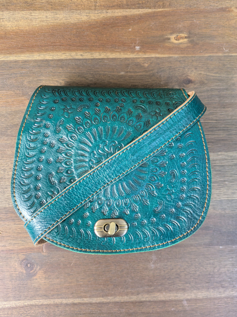 Sample - Small Embossed Saddle Bag in Teal