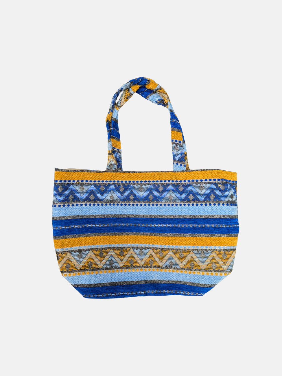 The Nador Small Expandable Fabric Tote in Blue and Yellow