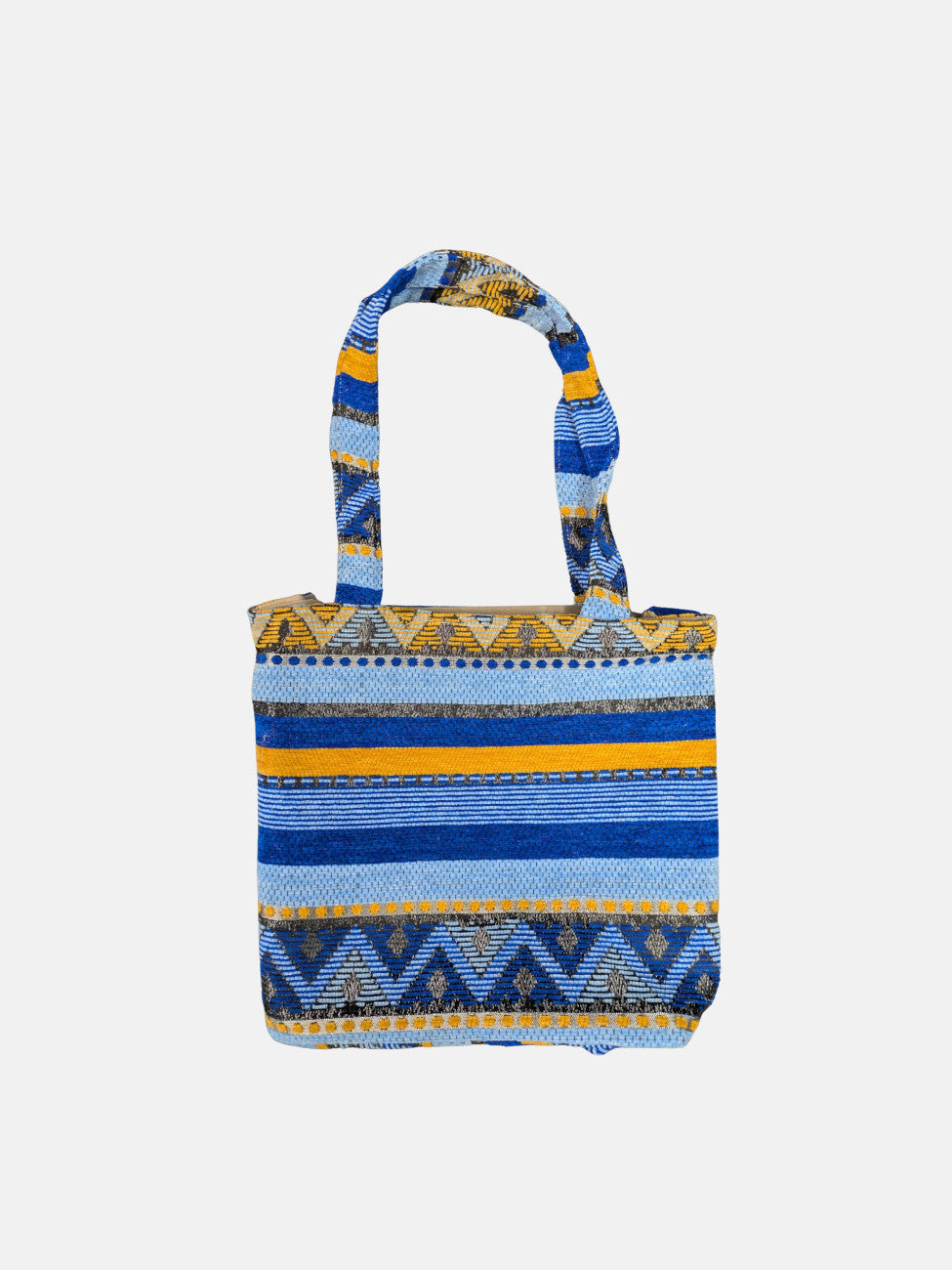 The Nador Small Expandable Fabric Tote in Blue and Yellow
