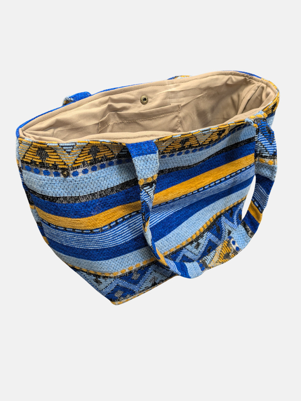 The Nador Small Expandable Fabric Tote in Blue and Yellow