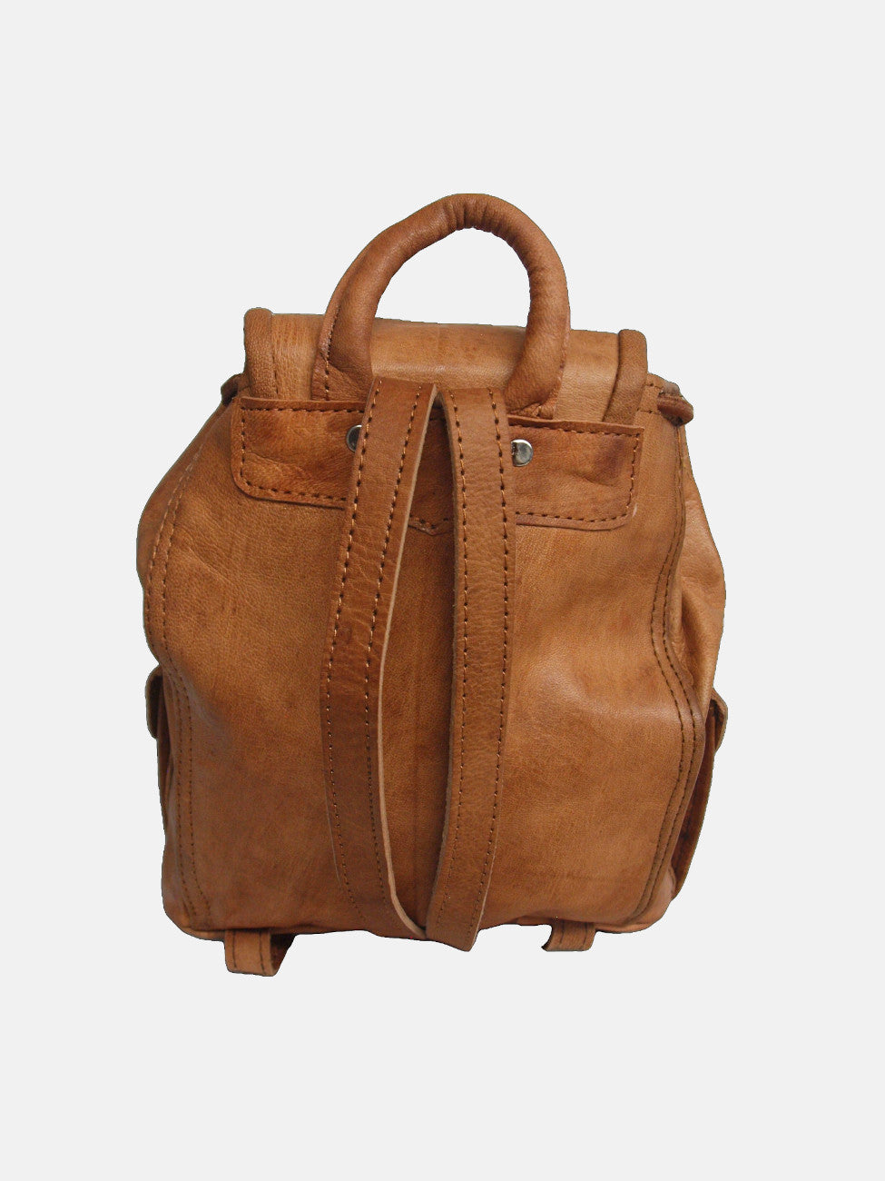 Small Leather Rucksack Tan Back