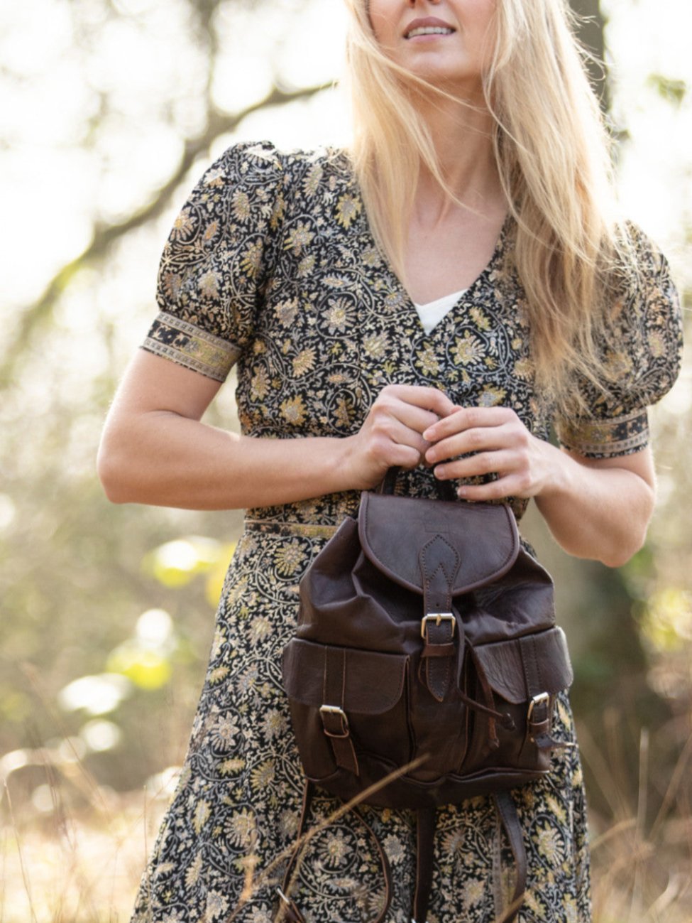 Small Leather Rucksack in Dark Brown