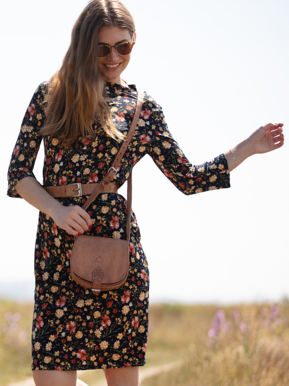 The Temara Small Half-Moon Saddle Bag in Tan