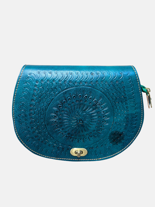 Second - The Temara Embossed Saddle Bag in Teal