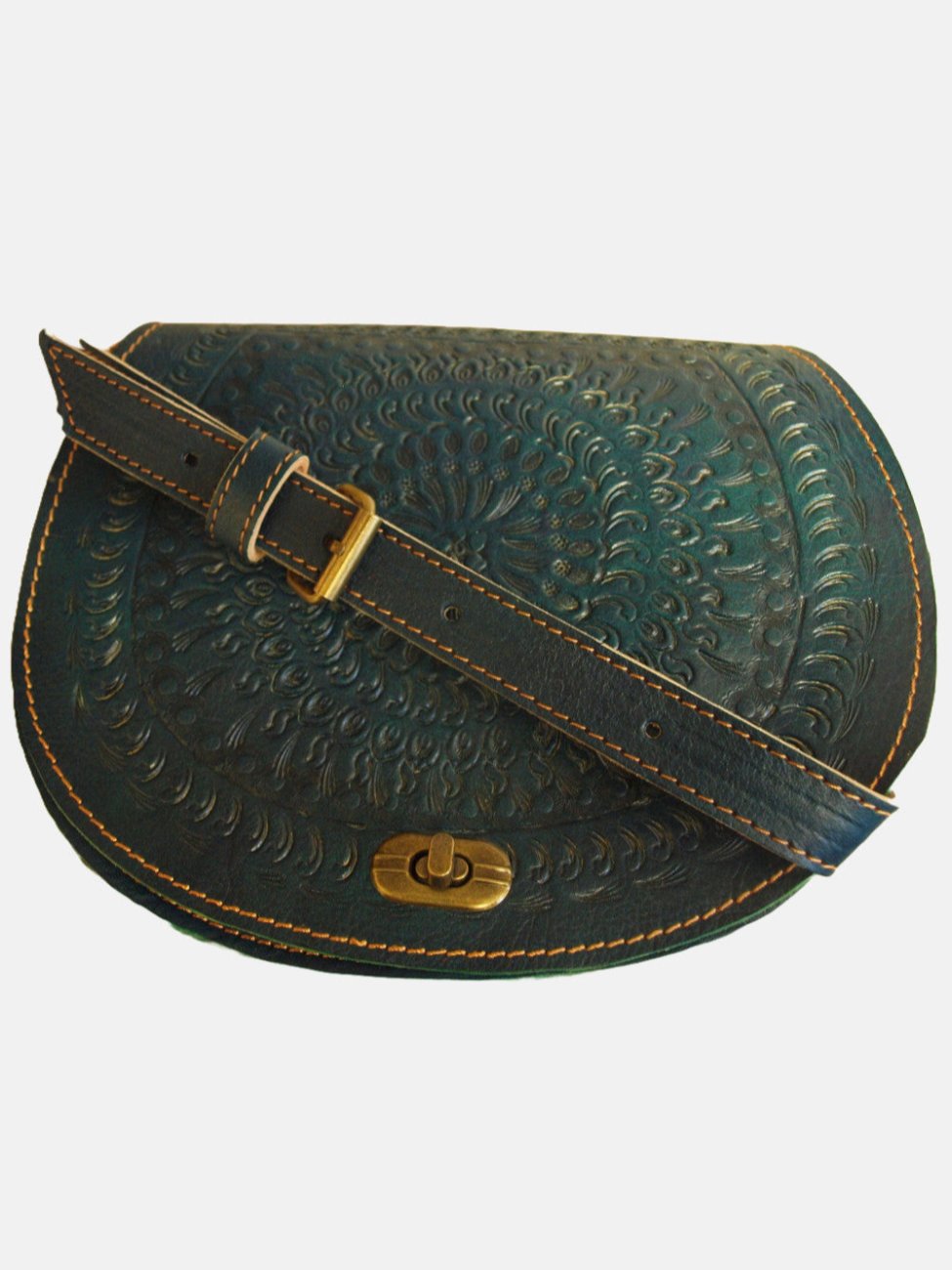 The Temara Embossed Saddle Bag in Teal