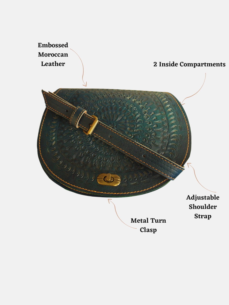 The Temara Embossed Saddle Bag in Teal