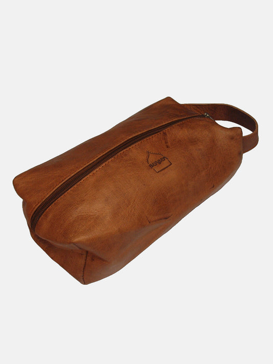 Leather Wash Bag in Tan