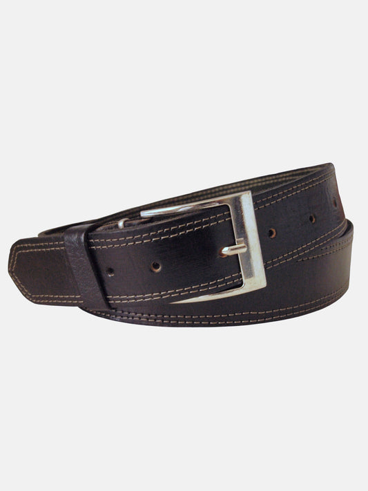 Black Leather Belt with White Stitching - Wide Width