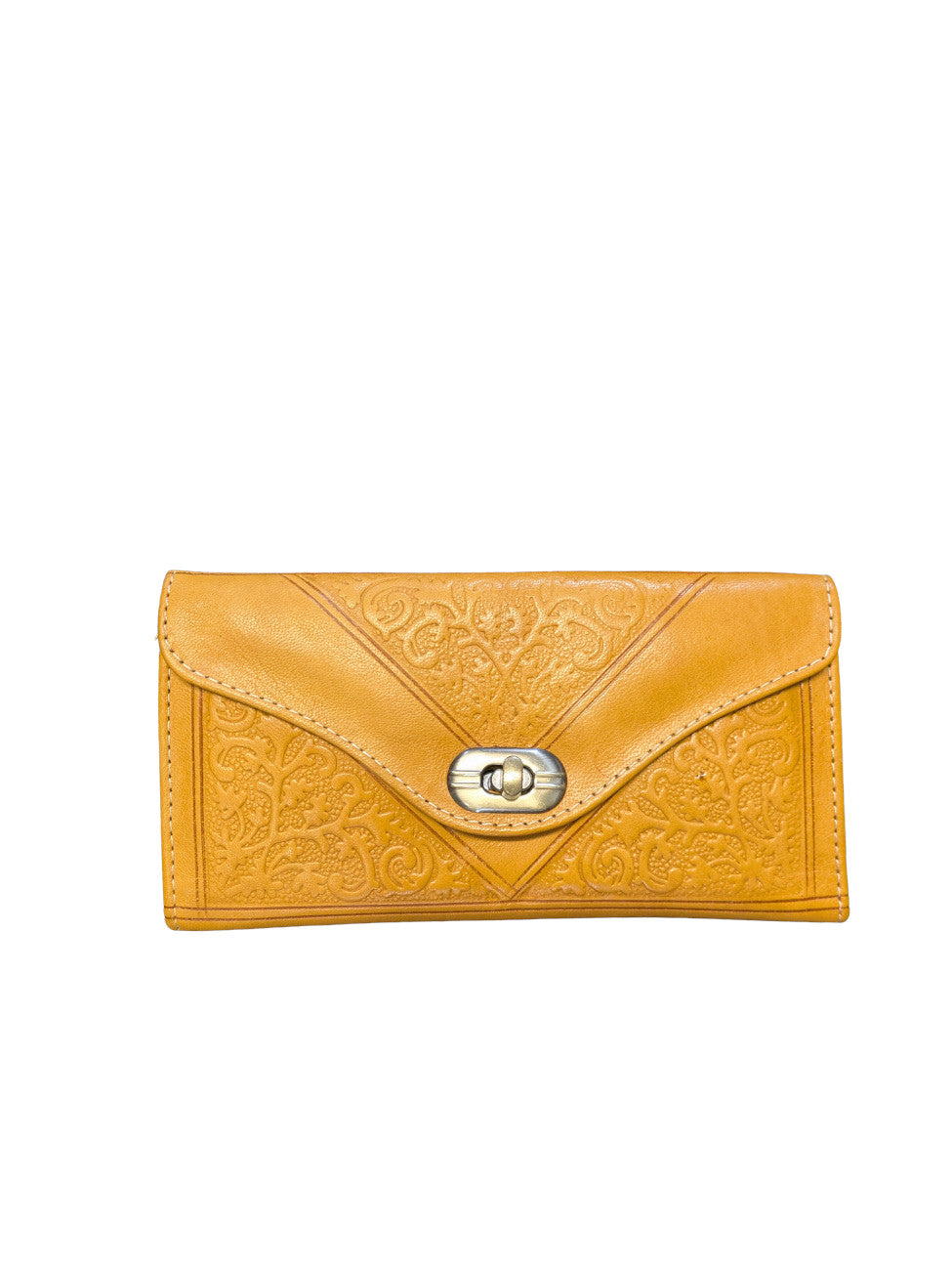 Leren Tri-Fold Portemonnee Geel