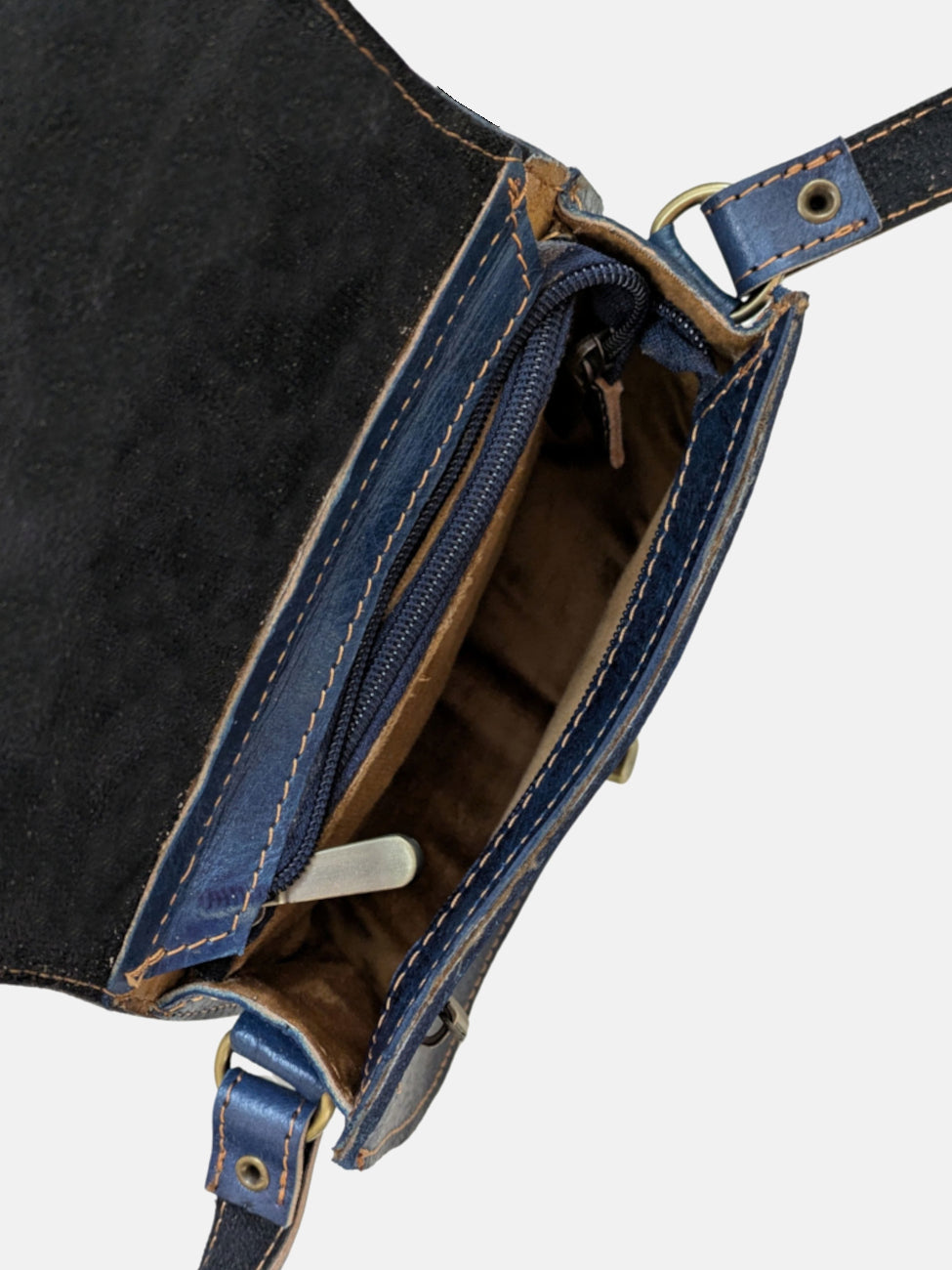 The Temara Small Embossed Saddle Bag in Navy