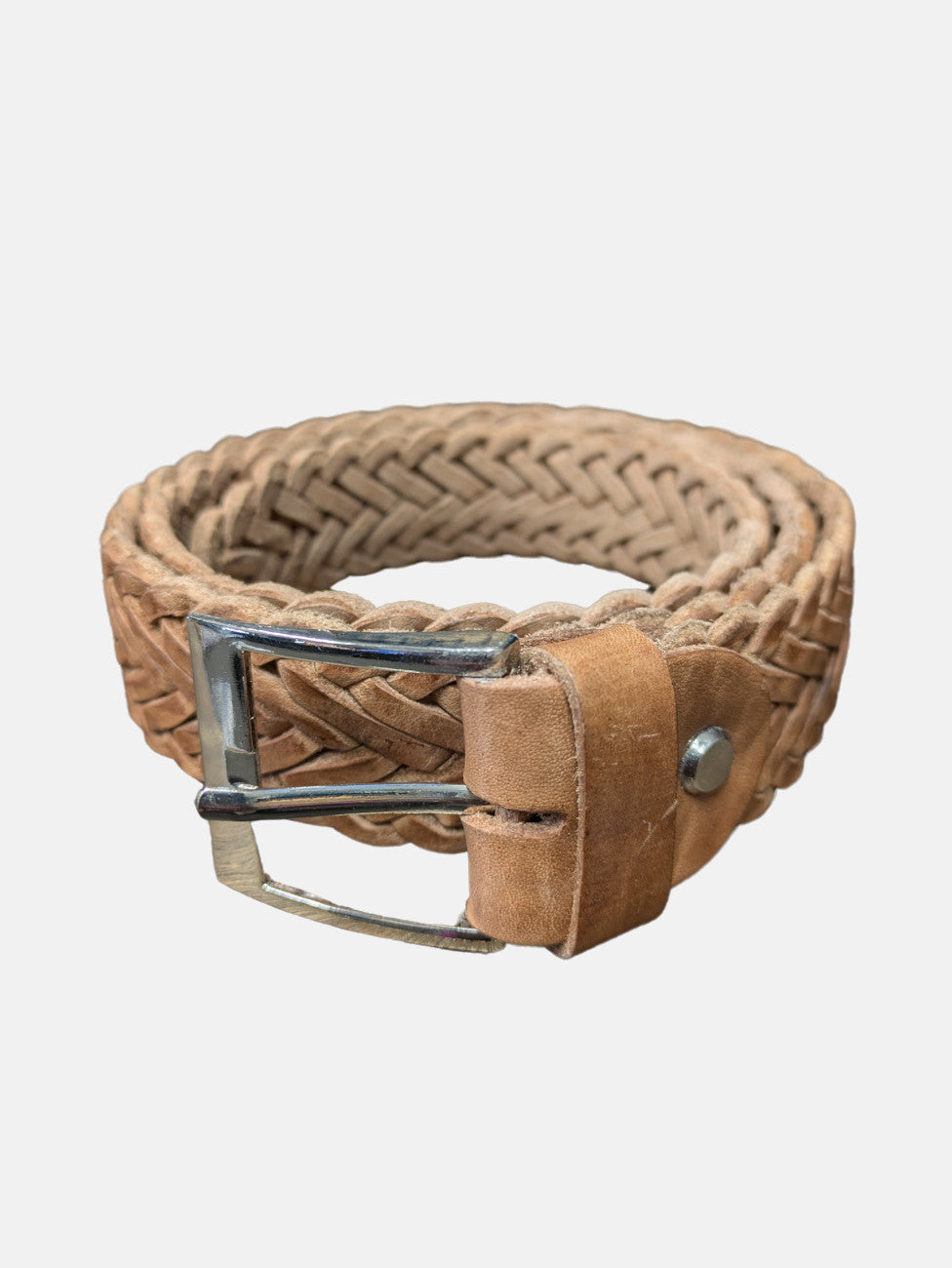 Braided Leather Belt in Pale Tan