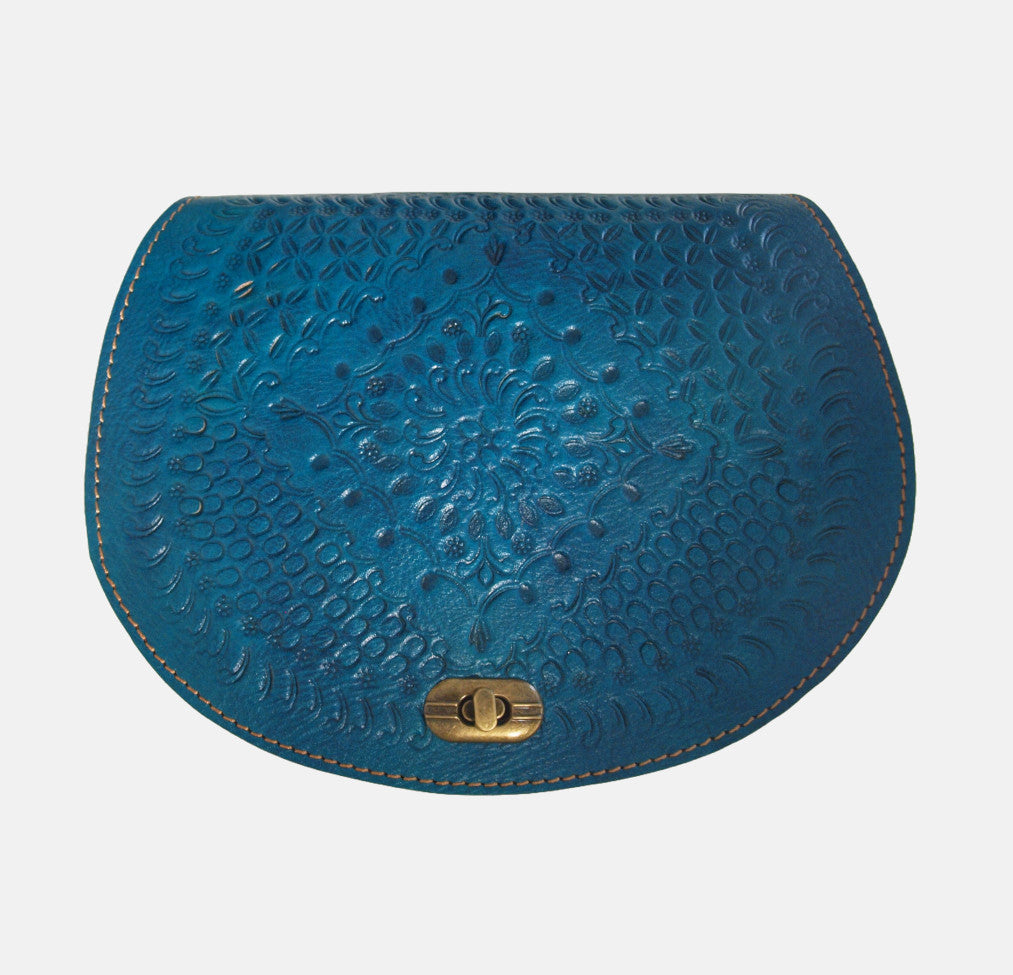 The Temara Embossed Saddle Bag in Light Blue