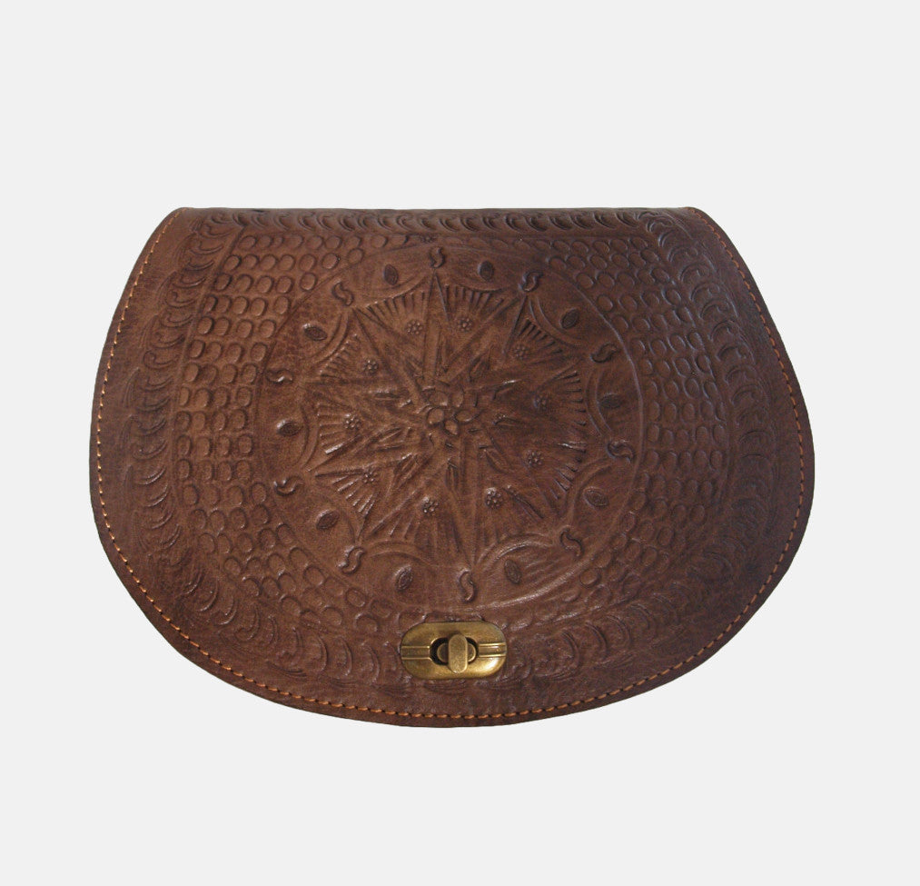 The Temara Embossed Saddle Bag in Brown