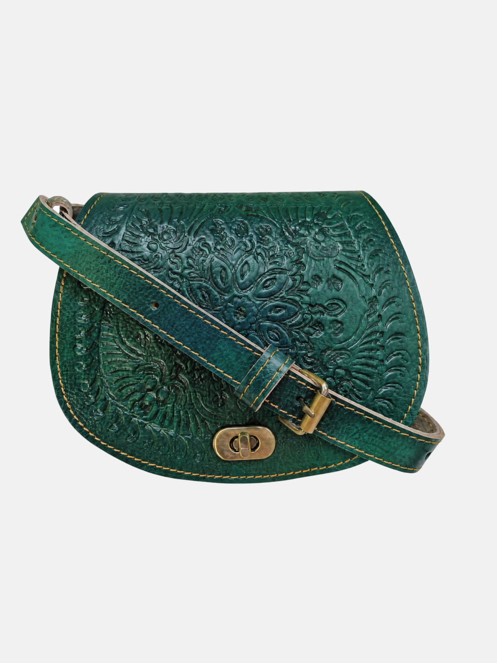 The Temara Small Embossed Saddle Bag in Teal