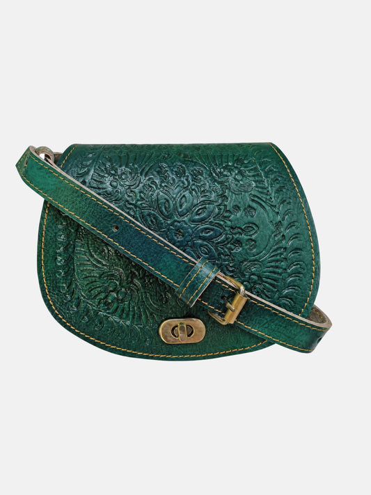 The Temara Small Embossed Saddle Bag in Teal